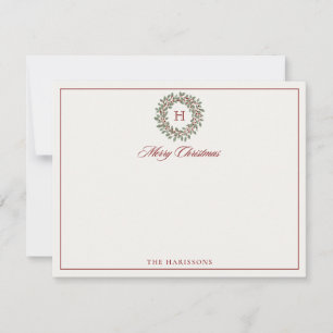 Tarjeta de nota navideña Wreath Merry para navidad
