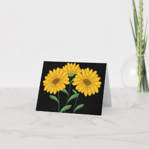 Tarjeta de nota negra floral amarillo girasol blan