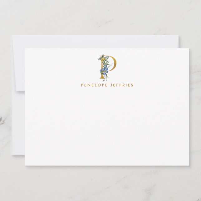 Tarjeta de nota P de la carta dorada floral acuare (Anverso)