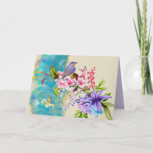 Tarjeta de nota para aves y flores
