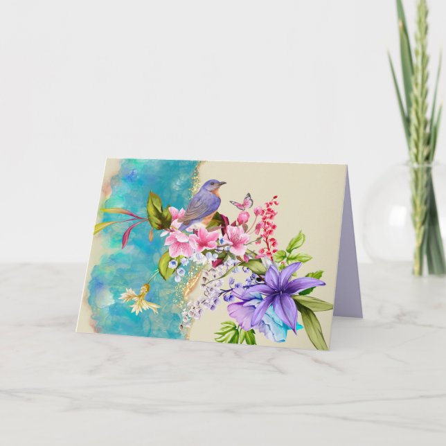 Tarjeta de nota para aves y flores (Anverso)