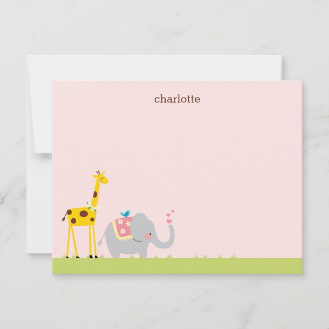Tarjeta de nota para bebé dulce, jirafa y birdie (Anverso)