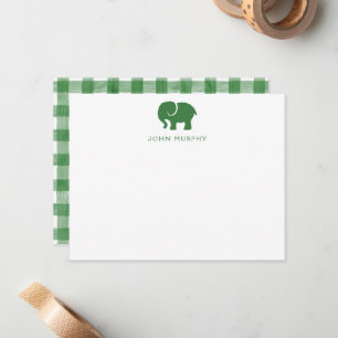 Tarjeta de nota para bebé, elefante verde a cuadro