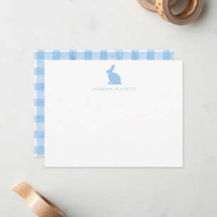 Tarjeta de nota para bebé, gingham de conejo azul 