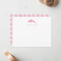 Tarjeta de nota para bebé, gingham de delfín rosa 