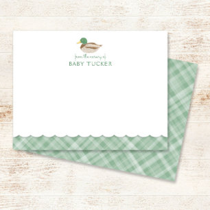 Tarjeta de nota para bebé mallard Duck Green Prepp
