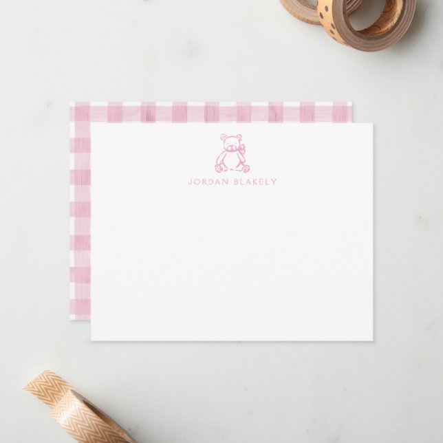 Tarjeta de nota para bebé, osito de peluche rosa c (Anverso/Reverso In Situ)