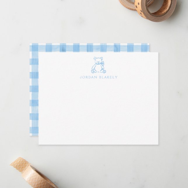 Tarjeta de nota para bebé, Oso de peluche azul cla (Anverso/Reverso In Situ)