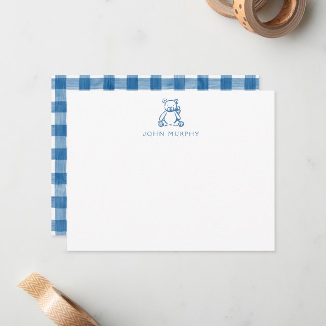 Tarjeta de nota para bebé, Oso de peluche azul Cua (Anverso/Reverso In Situ)