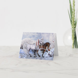 Tarjeta de nota para caballos de invierno de navid
