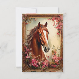 Tarjeta de nota para caballos y flores silvestres