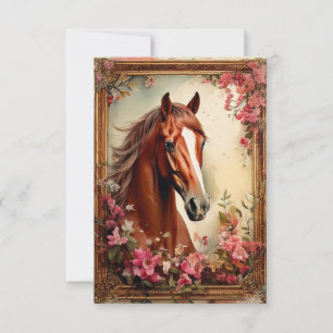 Tarjeta de nota para caballos y flores silvestres