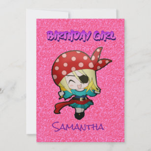 Tarjeta de nota para Chica pirata Purpurina pastel