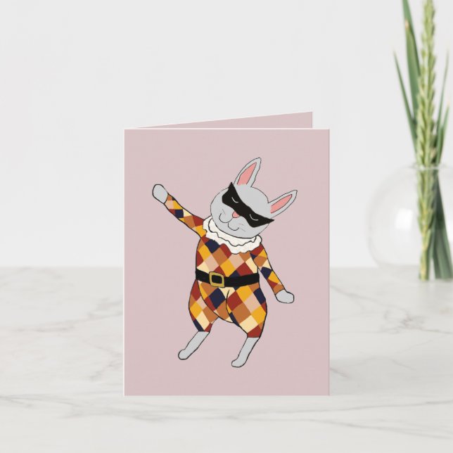 Tarjeta de nota para conejito Dancing Harlequin (Anverso)