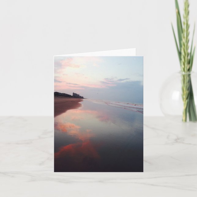 Tarjeta de nota para el amanecer en la playa rosa (Anverso)
