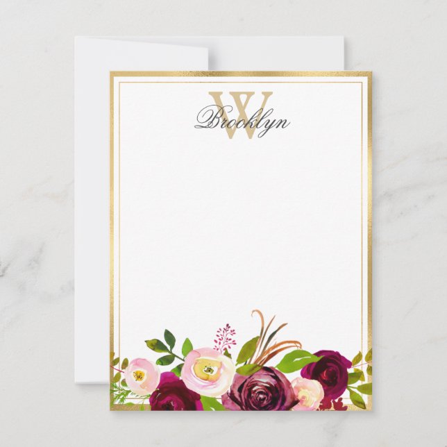 Tarjeta de nota para el monograma fricular floral  (Anverso)