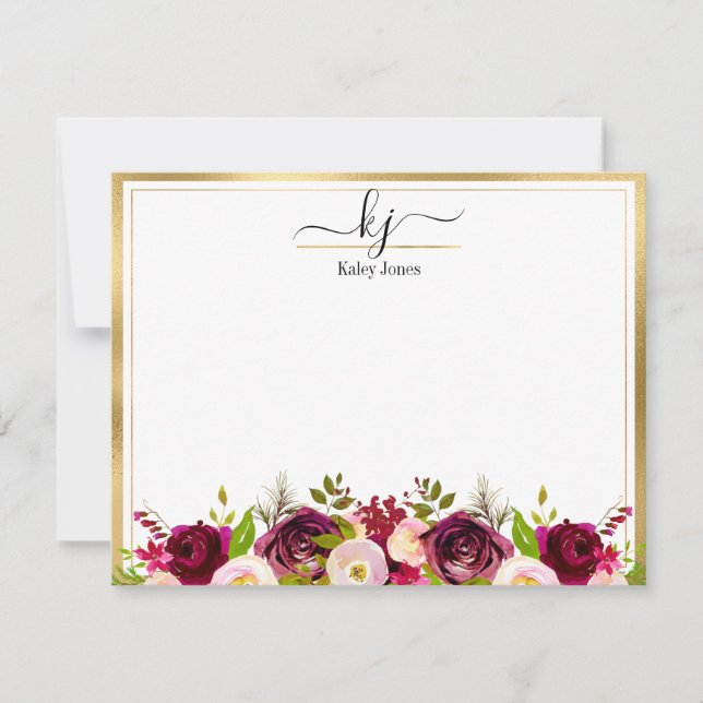 Tarjeta de nota para el monograma fricular floral  (Anverso)