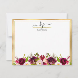 Tarjeta de nota para el monograma fricular floral 