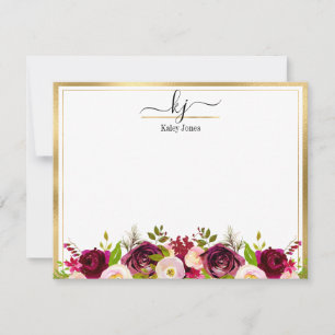Tarjeta de nota para el monograma fricular floral 
