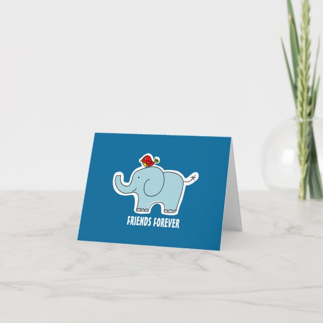Tarjeta de nota para elefantes y aves "Amigos para (Anverso)