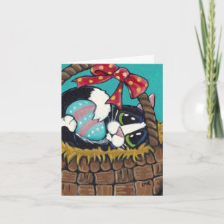 Tarjeta de nota para gatos en la cesta de Pascua