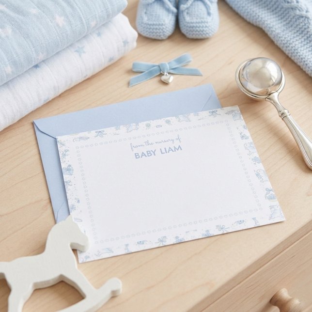 Tarjeta de nota para guardería de bebé con conejo  (Blue Watercolor Bunny Baby Nursery Note Card)