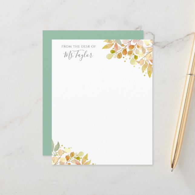 Tarjeta de nota para maestros de floral pastel de  (Anverso/Reverso In Situ)