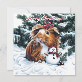 Tarjeta de nota para Navidades de cerdo y snowman