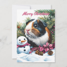 Tarjeta de nota para Navidades de cerdo y snowman 