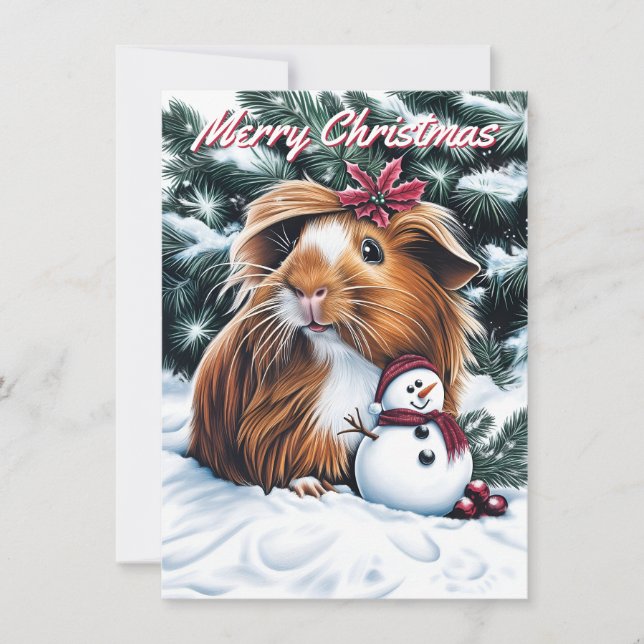 Tarjeta de nota para Navidades de cerdo y snowman  (Anverso)