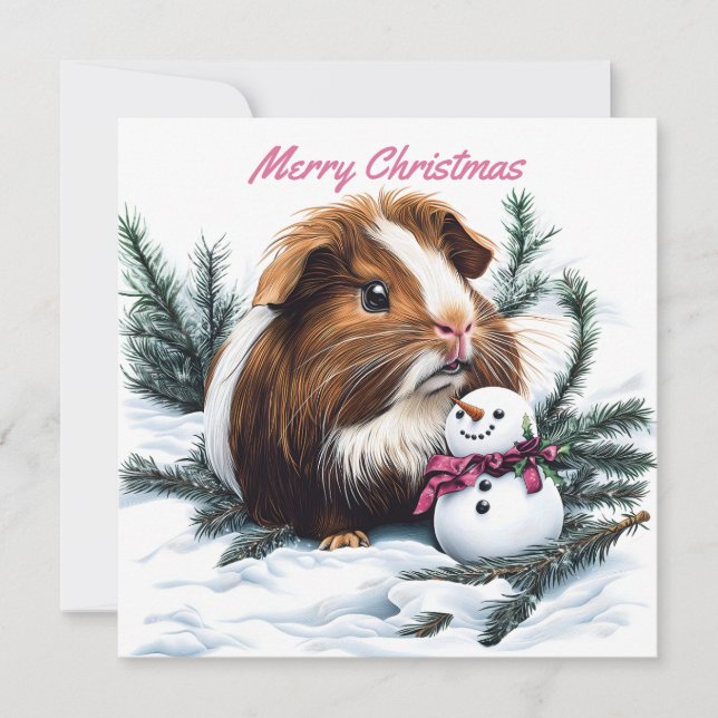 Tarjeta de nota para Navidades de cerdo y snowman  (Anverso)