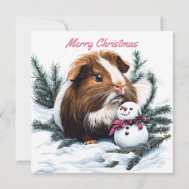Tarjeta de nota para Navidades de cerdo y snowman 