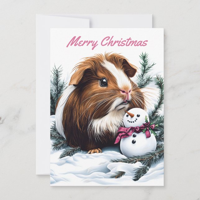 Tarjeta de nota para Navidades de cerdo y snowman  (Anverso)