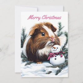 Tarjeta de nota para Navidades de cerdo y snowman 