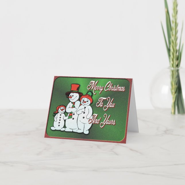 Tarjeta de Nota para Navidades de Familia Snowman (Anverso)