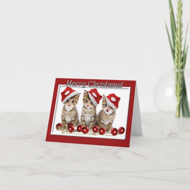 Tarjeta de nota para Navidades de Kitten Santas (Anverso)