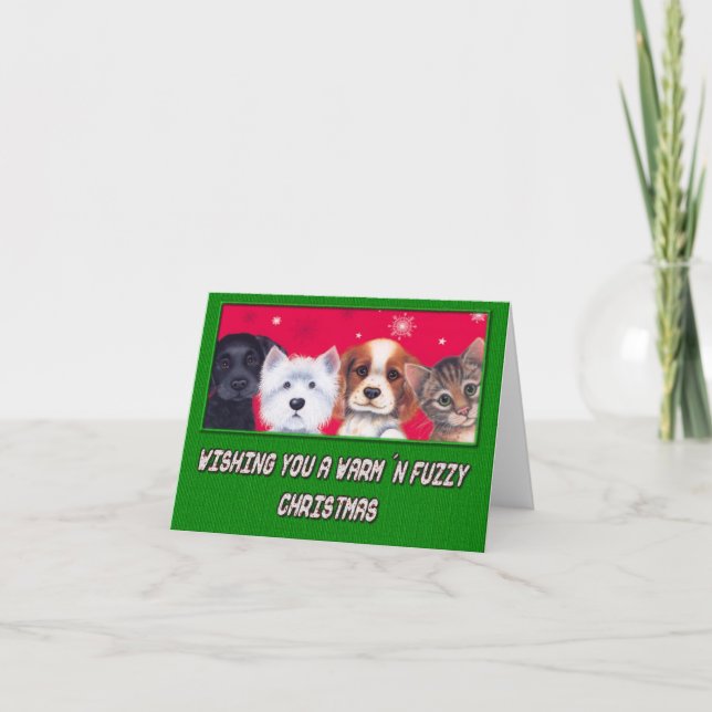 Tarjeta de nota para Navidades de Mascotas cálidos (Anverso)
