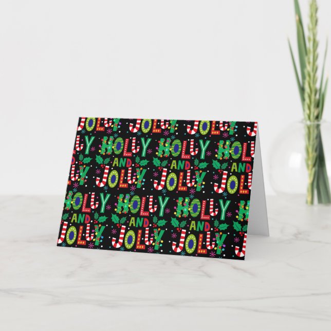 Tarjeta de nota para Navidades Holly y Jolly (Anverso)