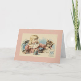Tarjeta de nota para niñita y gato