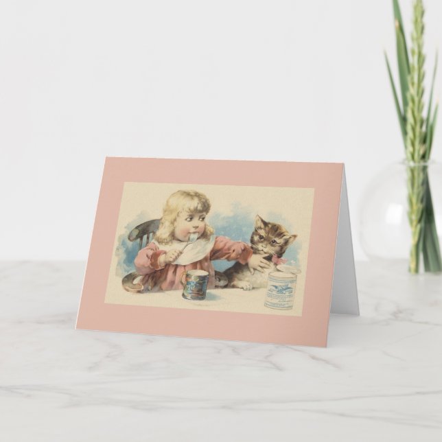 Tarjeta de nota para niñita y gato (Anverso)