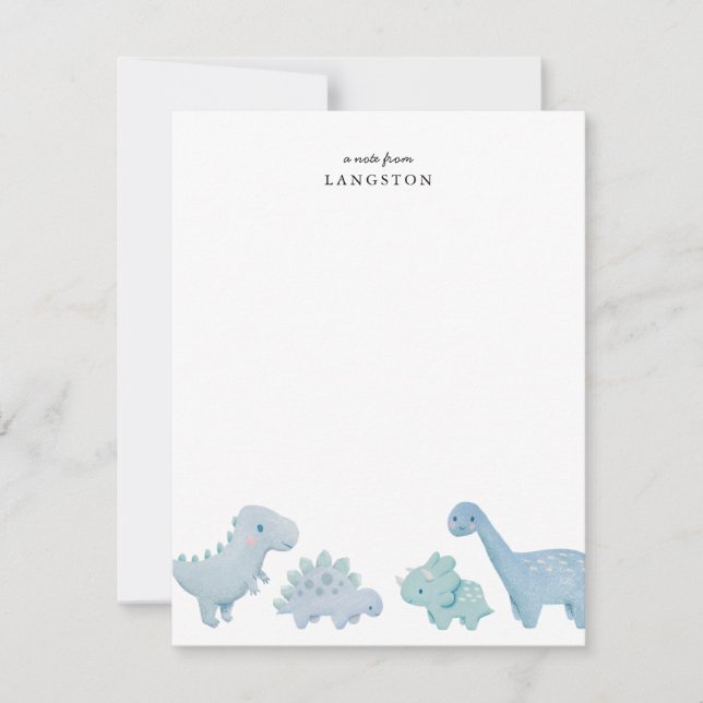 Tarjeta de Nota para Niños de Dinosaurios Azules (Anverso)