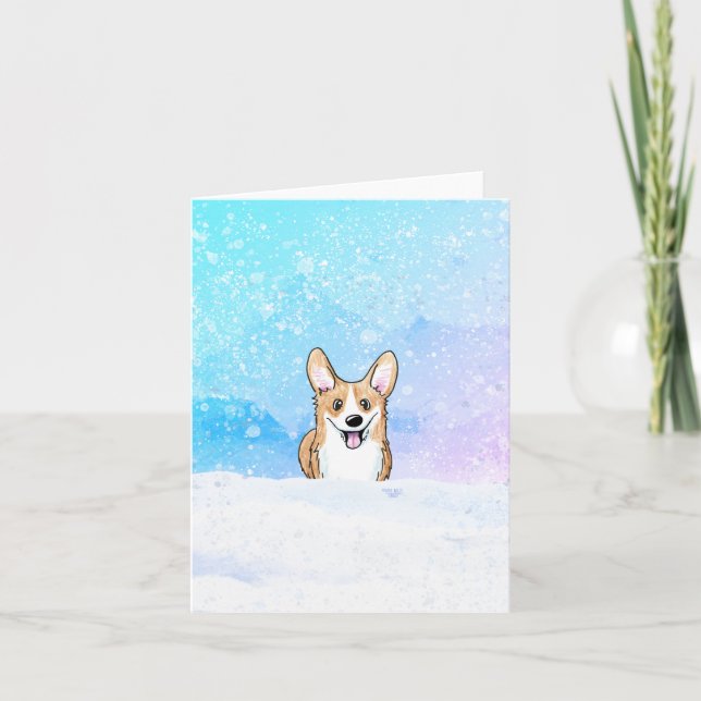 Tarjeta de nota para perro de Corgi Snowy (Anverso)