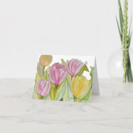 Tarjeta de nota para tulipanes rosa y amarillo