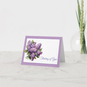 Tarjeta de nota pensando en ti de lilas