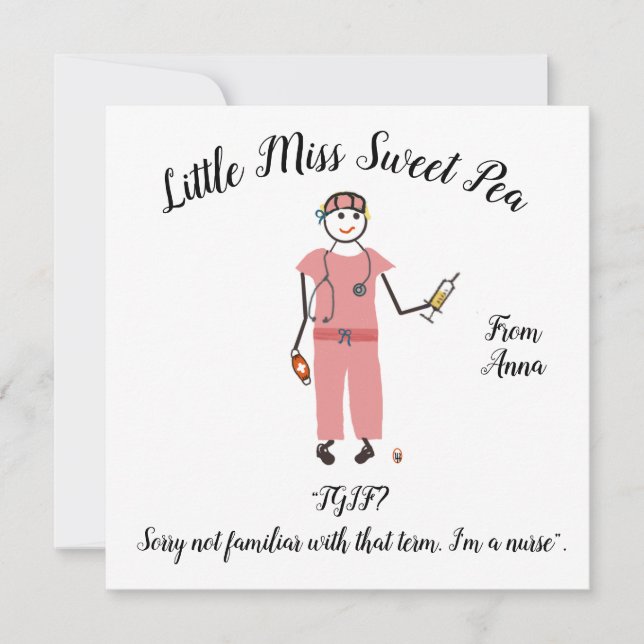 Tarjeta de nota Pequeña Miss Dulce Pea - Enfermera (Anverso)
