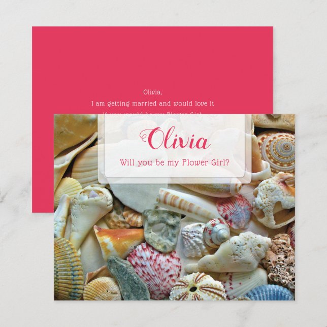 Tarjeta de nota personal Be My Flower Girl Seashel (Anverso / Reverso)
