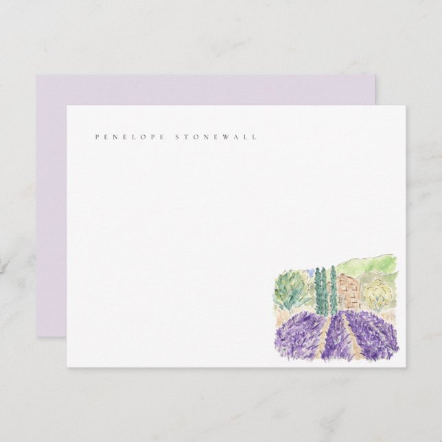 Tarjeta de nota personal de los campos de lavanda  (Anverso / Reverso)