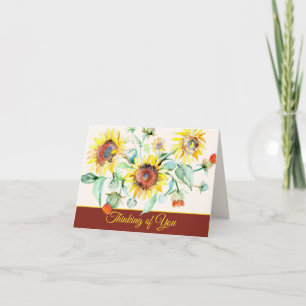 Tarjeta de nota personalizable de girasoles acuare