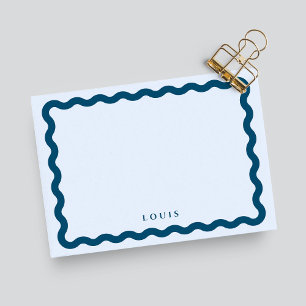 Tarjeta de nota personalizada azul con marco ondul