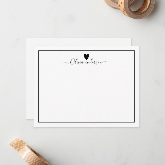 Tarjeta de nota personalizada Black Love Heart (Anverso/Reverso In Situ)